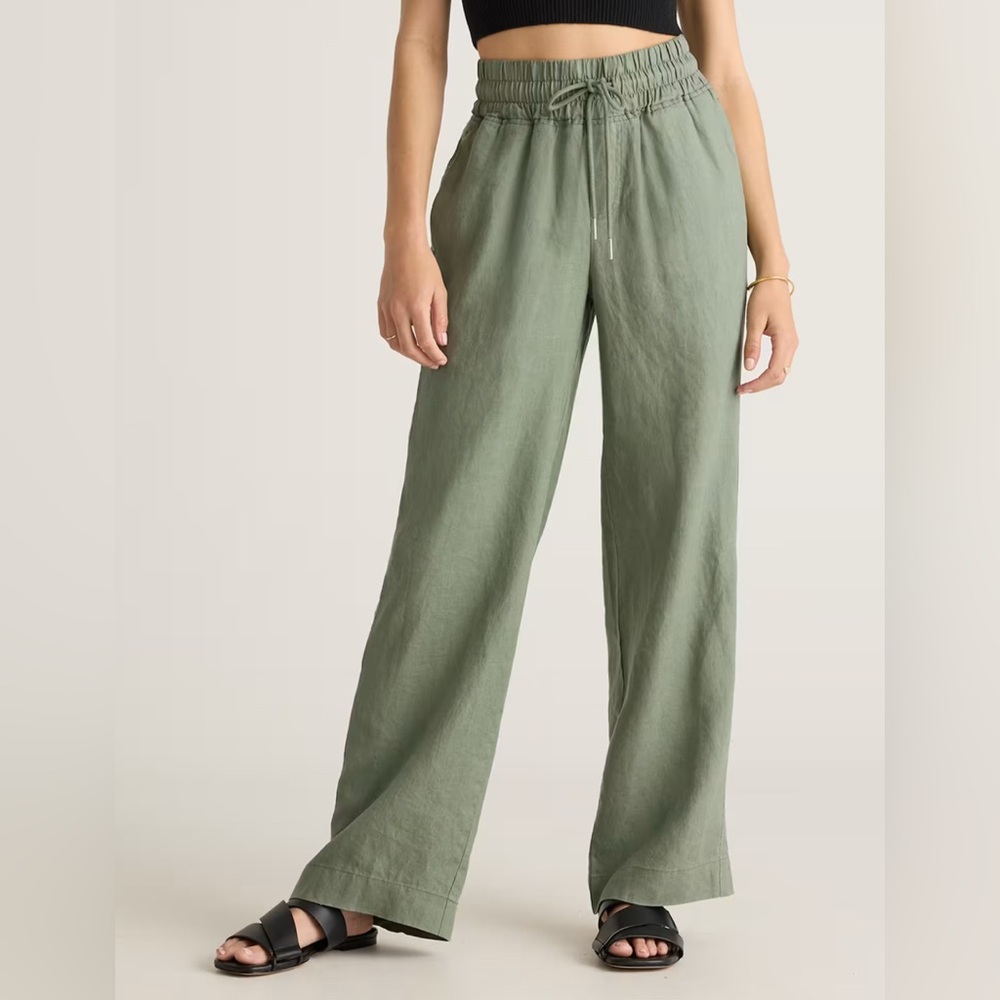 Quince Olive Green Wide-Leg Pants - 30” inseam